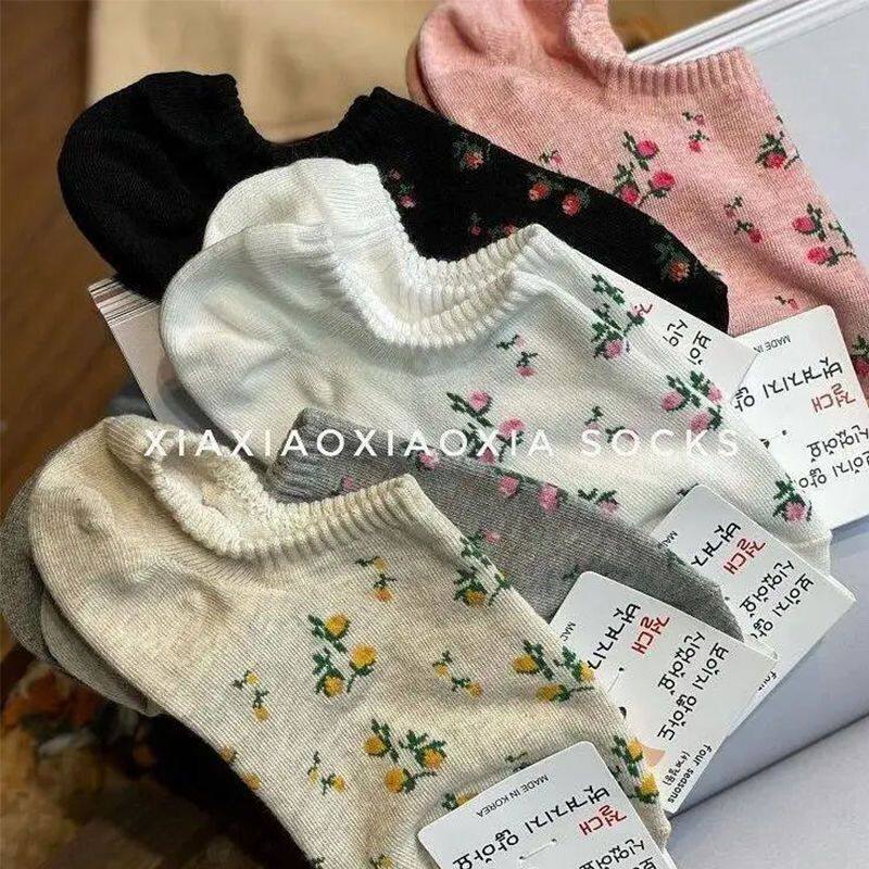 韩国进口新品夏季女士船袜小碎花浅口袜隐形袜套泫雅风甜美花朵