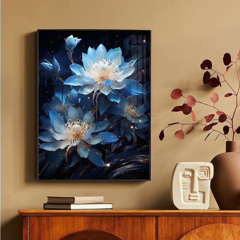 冰雪蓝莲花钻石画满钻2024新款花卉客厅卧室手工T点贴画十字绣水