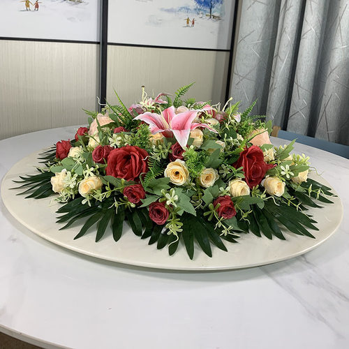 酒店圆桌中间摆花仿真花装饰花假花绢花饭L店餐桌转盘桌面摆设花