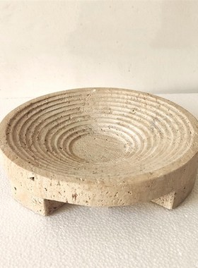 现代简约天然黄洞石花器桌面w装饰摆件客厅茶几大理石果盘台面花