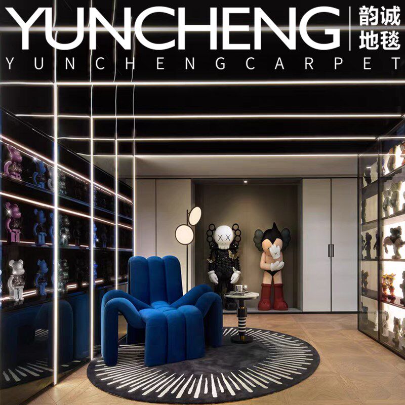 现代轻奢欧美潮品圆形深灰客厅茶几地毯意式卧室书房衣.帽间床边