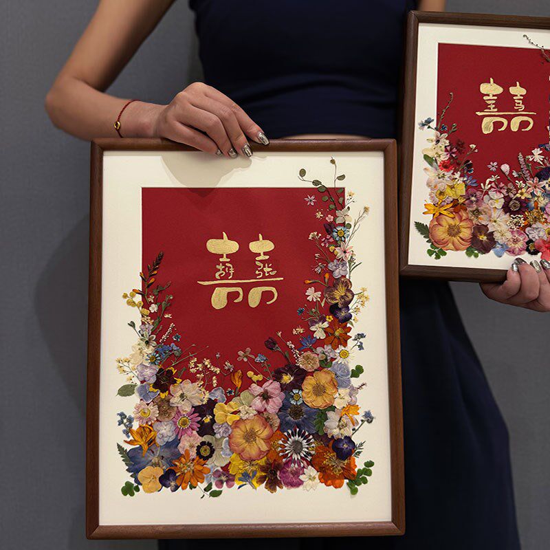 结婚礼物送新人闺蜜手工diwy创意永生花百喜图相框装饰摆件高档制
