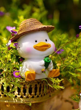 可爱小鸭子钓鱼水l族箱假山流水古法鱼缸造景装饰花园盆栽景观摆