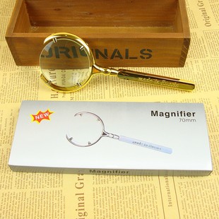 俄国高雅高清晰阅读放大镜70mm不锈钢手柄M5倍土豪金手持式 放大镜