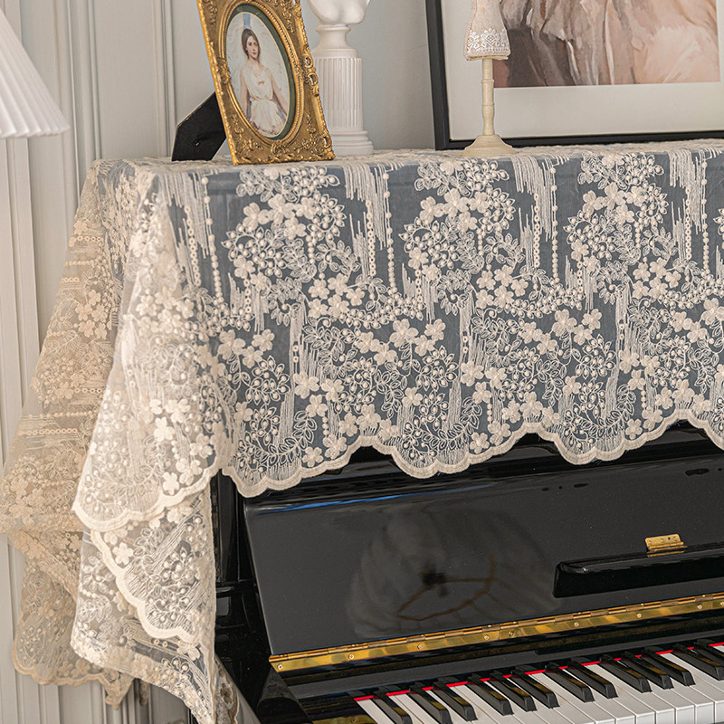法式复古蕾丝刺绣钢琴罩半罩全罩欧式轻奢电O子琴防尘罩琴键盖巾