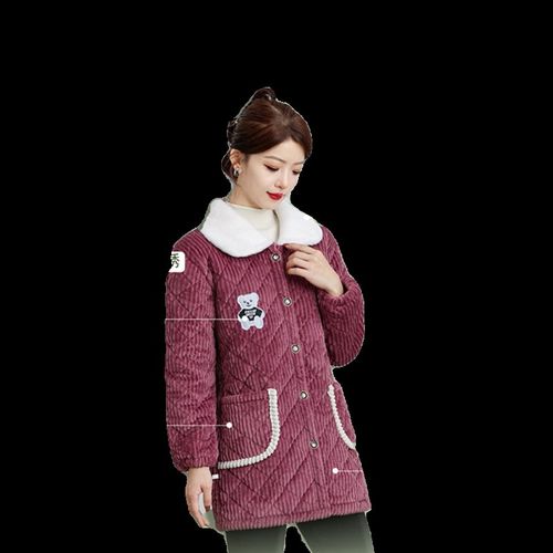 棉服三层加绒加厚款棉衣外套女中长款中年妈妈款罩V衣棉袄冬季大