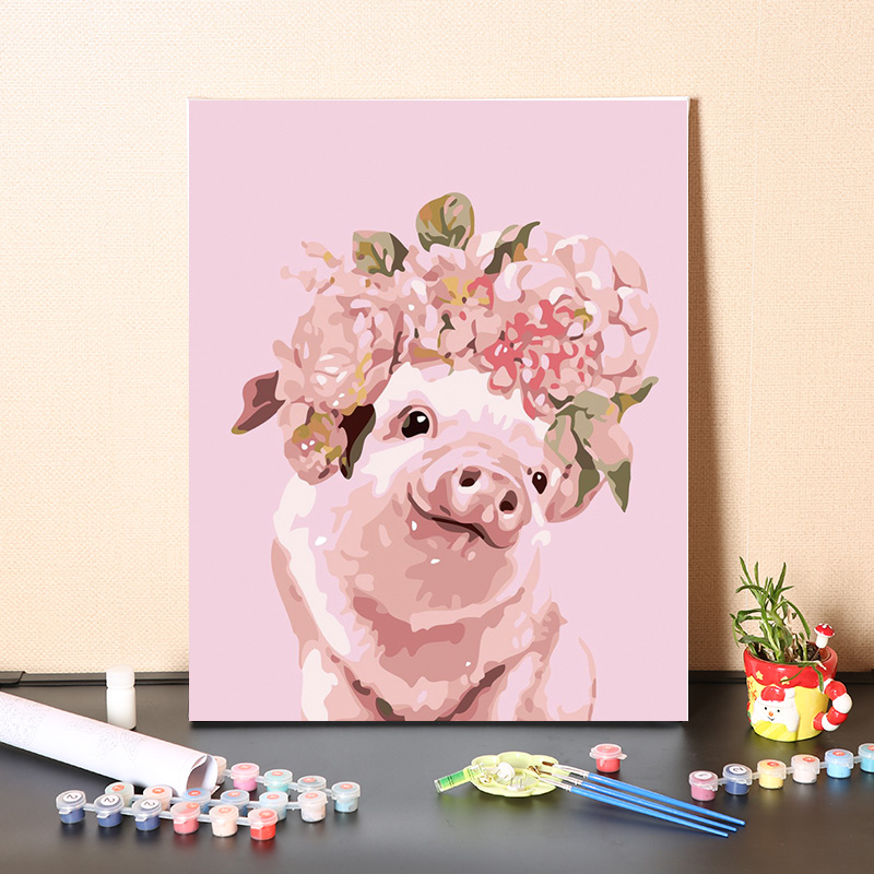 数字油画diy填充可爱小猪动y物儿童解闷手工减压填色丙烯油彩画画