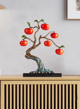 新中式事事如意柿子树摆件客厅玄关装饰高端开业乔迁X新居结婚礼