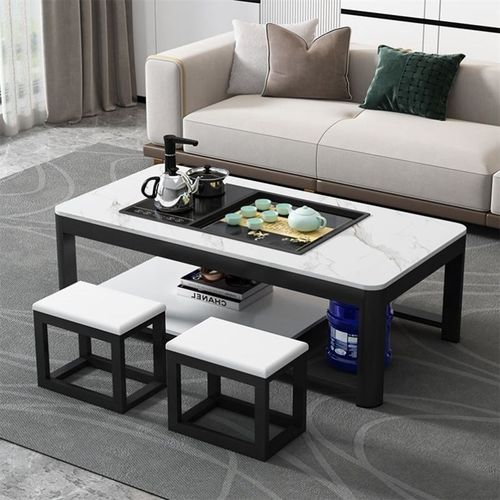 圆角茶几茶台一体全自动仿大理石纹F茶桌茶台茶海功夫茶具带排水