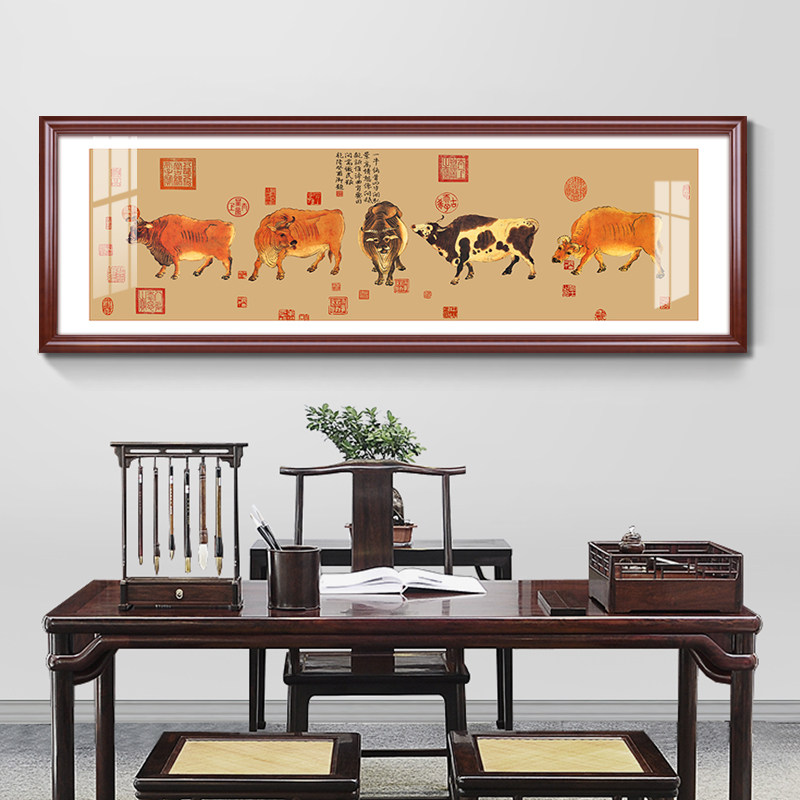 五牛图国画中国十大传世名画客厅装饰画办公室沙发V背景墙书房挂