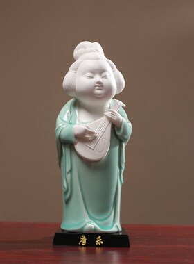唐代仕女青瓷人物奏乐陶瓷摆饰书柜子家居装饰品P桌面中式工艺礼