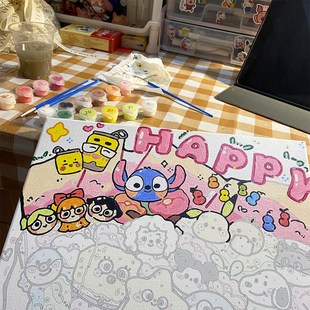 萌宠卡通花束0基础diy数字油画手绘油彩L画丙烯填充减压家居装饰