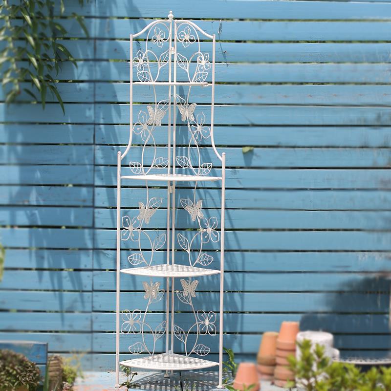 阳台铁艺多层转角花架落地户外庭院花园直角置物架靠墙展示三角架