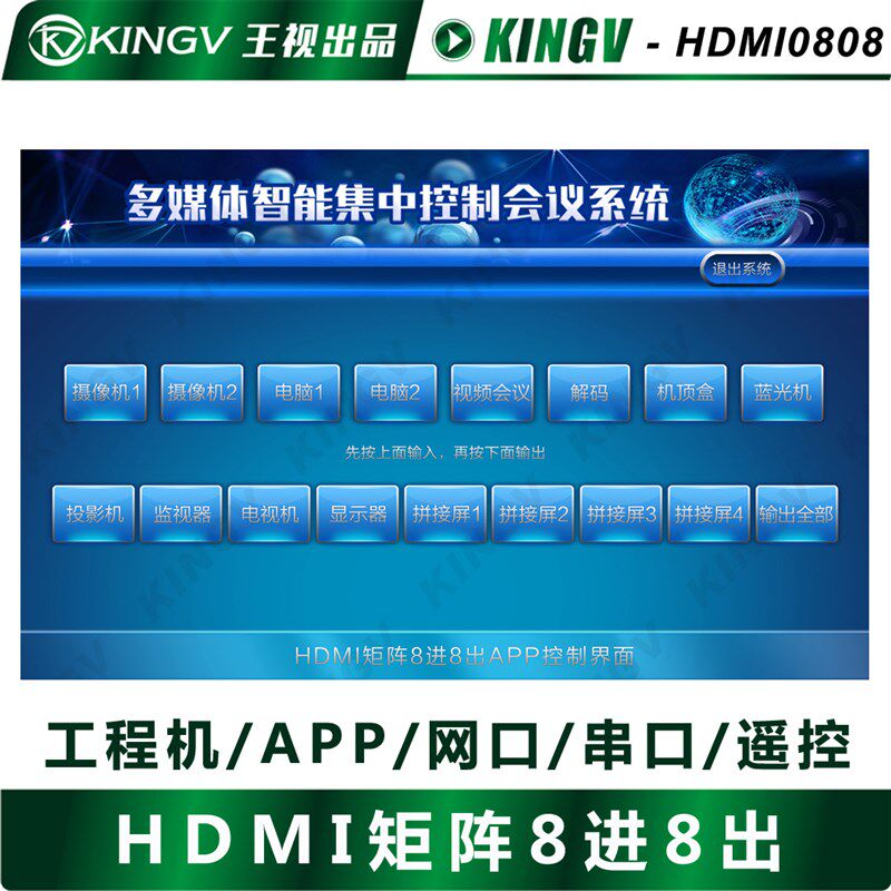 王视 HDMI矩阵8进8出 4K数字高清4进16切换器蓝光串口遥控网口APP