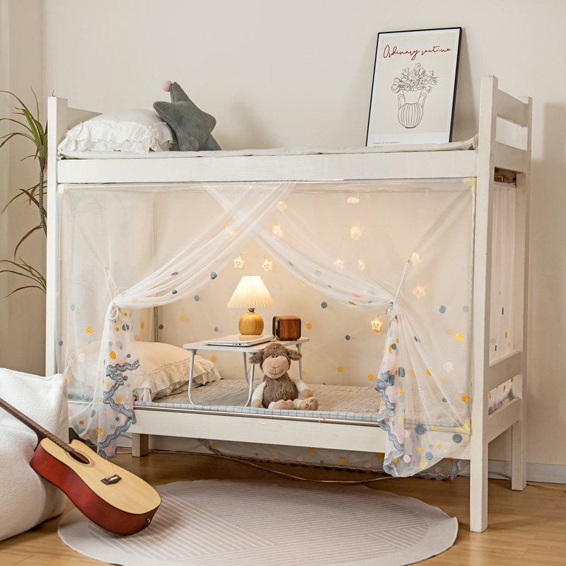 绣花上下铺蚊帐家用2023新款子母床儿童卧室学生宿舍单人床文蚊帐