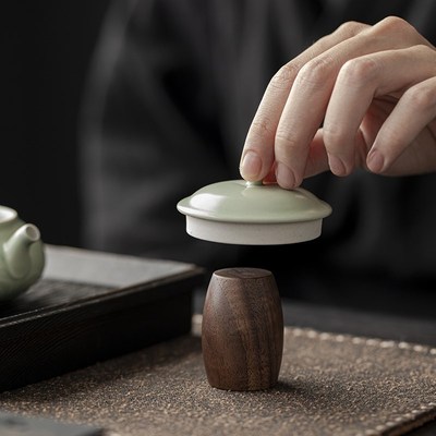 精选草木祠黑胡桃木实木茶壶盖置盖托高端复古鼓型盖子杯托架茶具