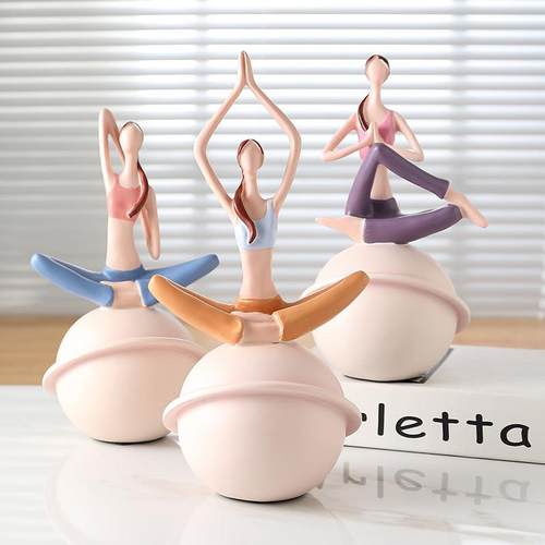 现代简约瑜伽少女可爱小摆件酒柜玄关电视柜北欧人物装饰品摆设