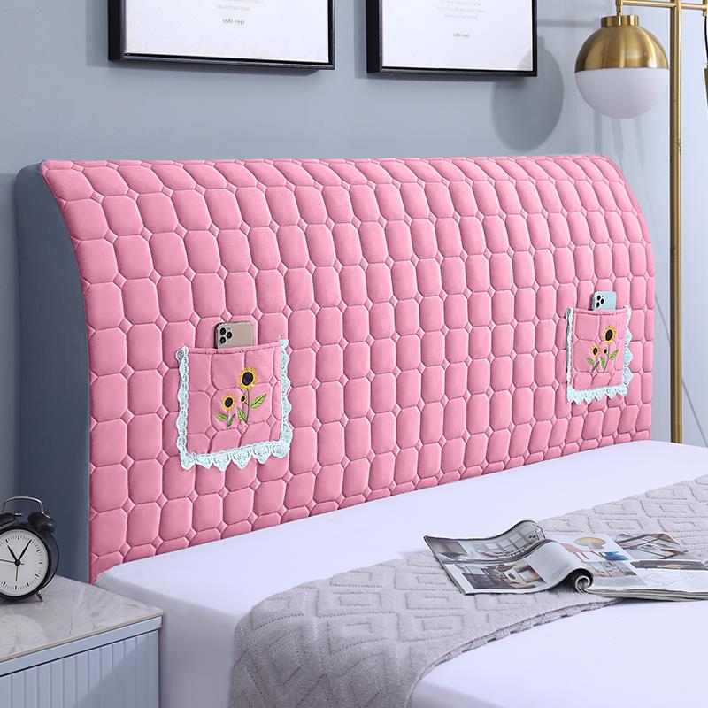 新款加厚欧式实木床头罩布艺防撞防尘简约床头套罩四季通用可拆洗