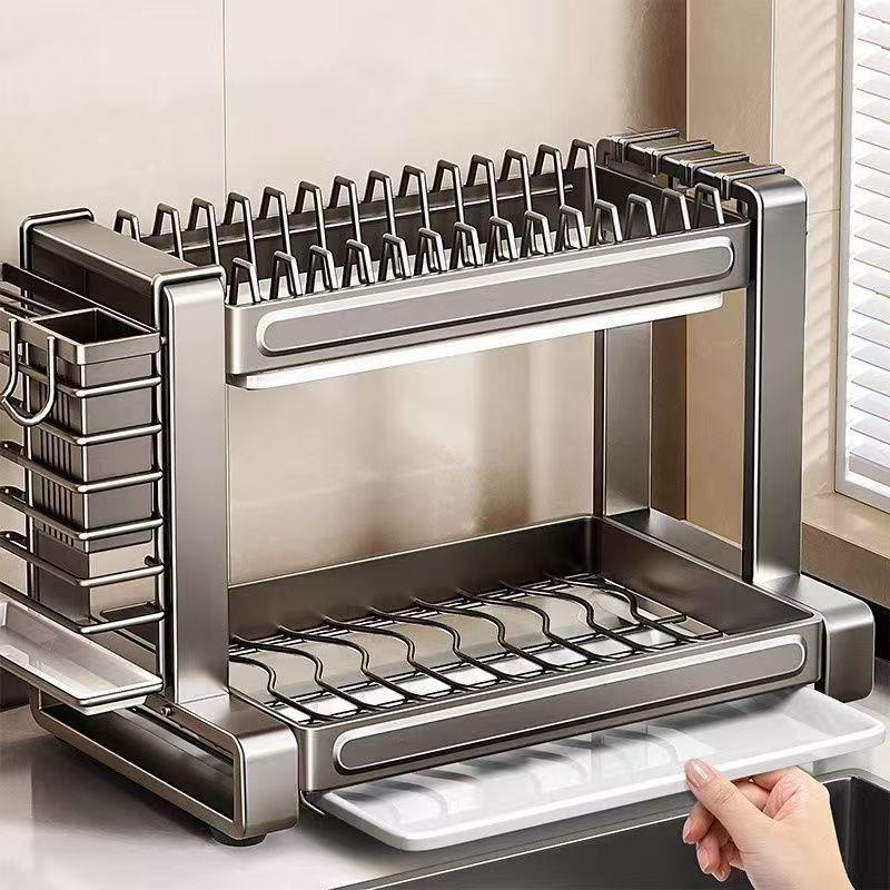 纳米不锈钢碗碟收纳架家用沥水架厨房置物架碗架台面放碗筷碗盘架