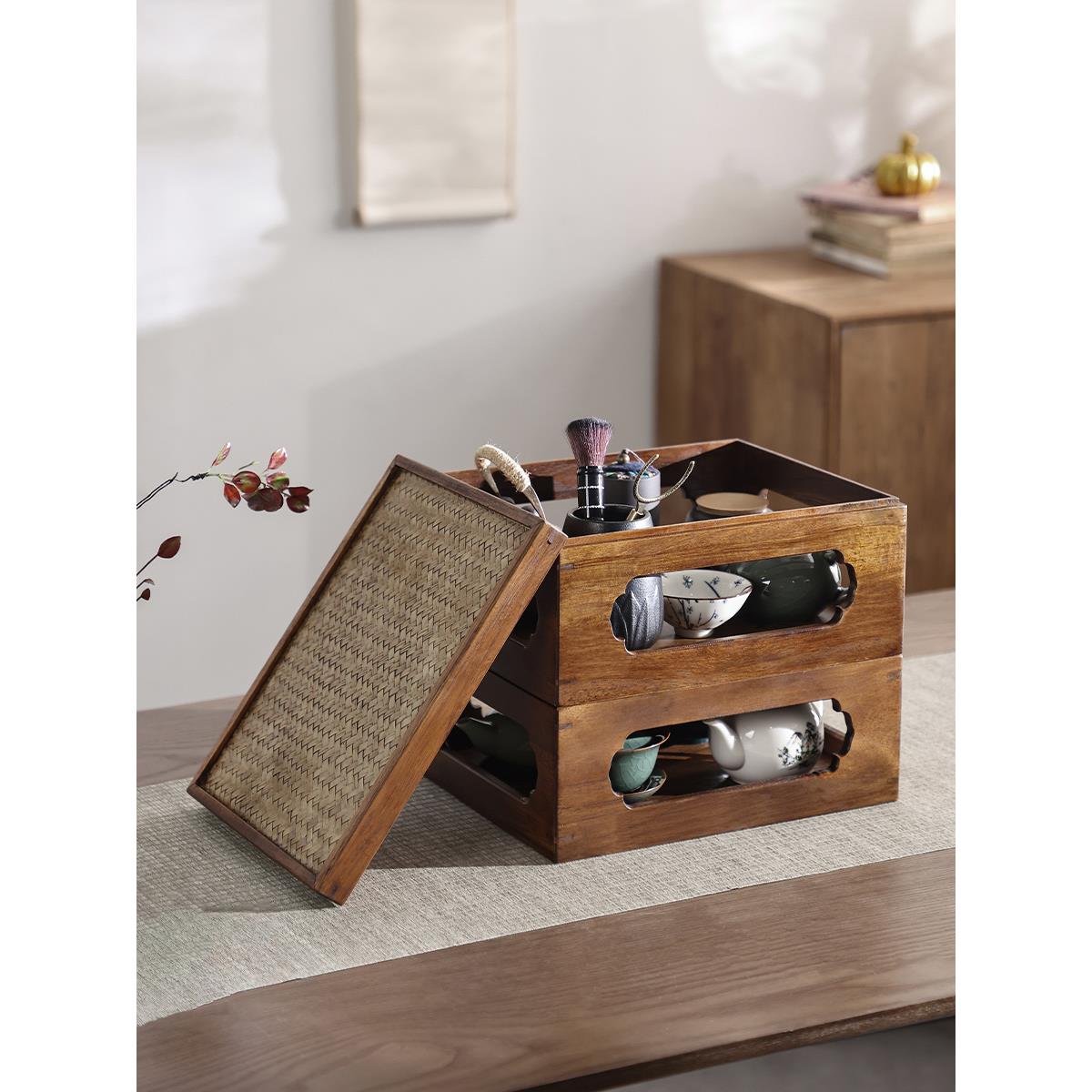 泰吉利实木茶具收纳盒防尘盒紫砂壶茶杯置物架子茶道用品配件高档