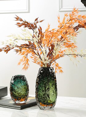 现代轻奢绿色琉璃花瓶摆件玄关客厅水培插花高级感艺术花器装饰品