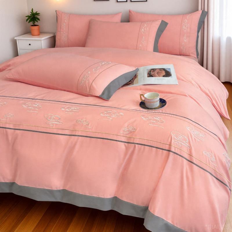 2025新出立体轻奢四件套刺绣被罩裸睡床单宽边被套床笠款床上用品