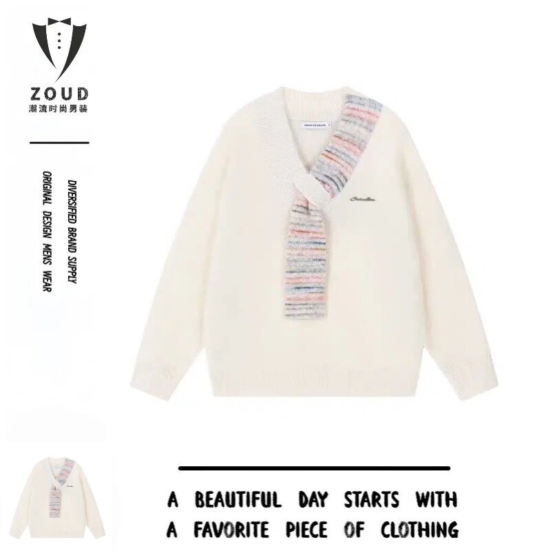 唐沐潮人2025秋季新款韩版甜美温柔设计感假围巾款仿绍毛衫