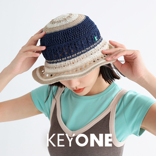 KEYONE2025春夏新款休闲户外镂空防晒遮阳沙滩男女拼色渔夫帽