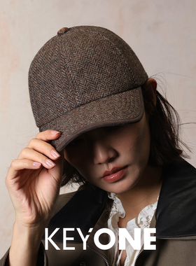 KEYONE复古百搭人字纹含羊毛棒球帽英伦风反戴保暖男女同款运动帽