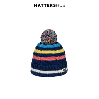 KEYONE彩色条儿童纹针织帽男女冬季保暖毛球帽手工钩织冷帽含羊毛