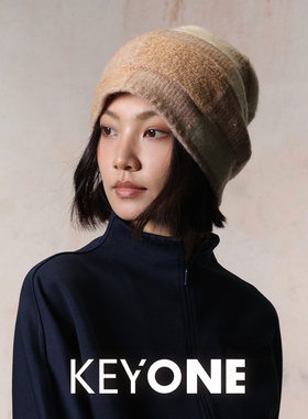 KEYONE复古小众风针织格纹冷帽女秋冬显脸小卷边堆堆帽帽子含羊毛