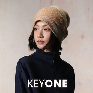 KEYONE复古小众风针织格纹冷帽女秋冬显脸小卷边堆堆帽帽子含羊毛