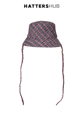 KEYONE美式复古格纹渔夫帽女防晒遮阳大帽檐户外出游帽子