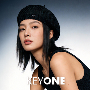 KEYONE极简轻熟风黑色针织贝雷帽女秋冬百搭小众帽子26春夏新品