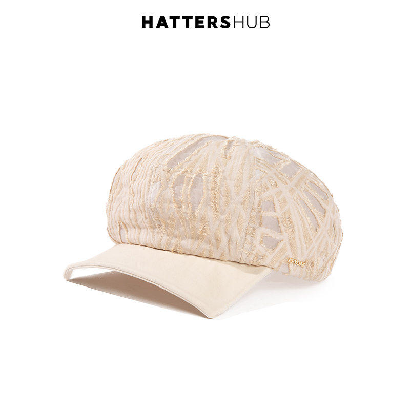 KEYONE2025新款女镂空蕾丝帽子显脸小鸭舌帽拼色毛呢帽百搭贝雷帽