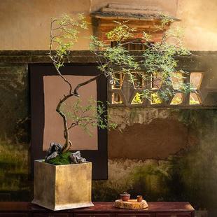 仿真绿植新中式黄荆树盆景室内茶室高级感软装美陈假植物盆栽摆件