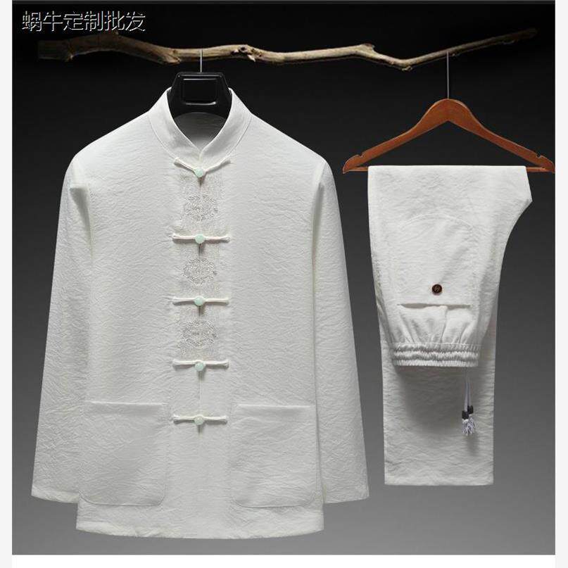 中青年棉麻中国风唐装中式套装男士居士服长袖刺绣春夏季薄款汉服