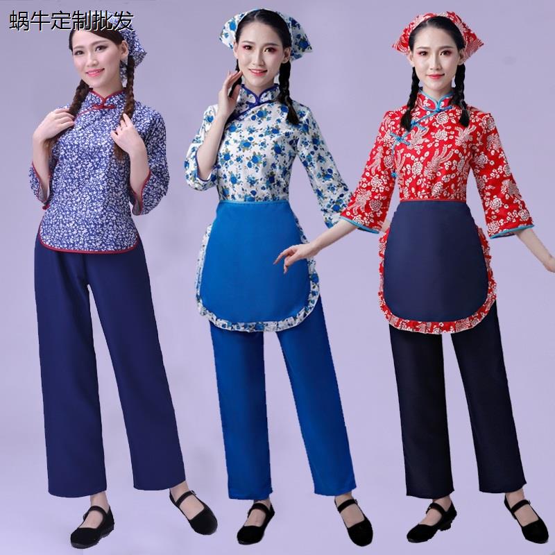 阿庆嫂碎花采茶女村姑衣