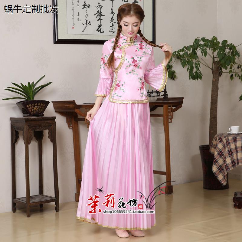 古装长款民国古筝戏曲演出服梨园新款中国风民族舞蹈表演服女春季