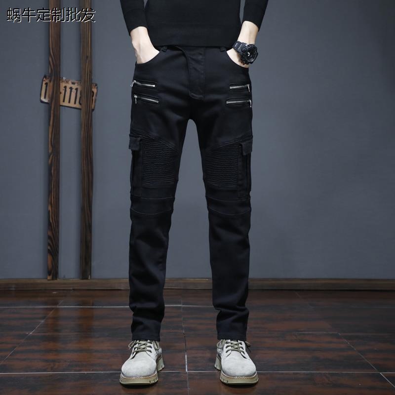 欧美简约摩托车骑行裤男四季防摔机车服朋克黑色牛仔裤春秋季