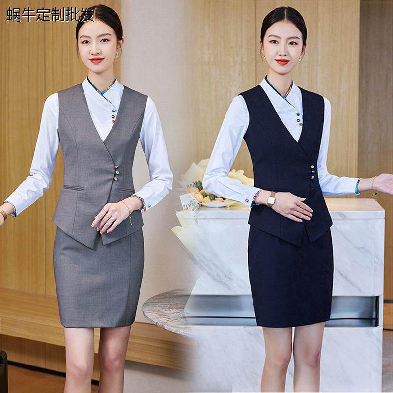 高档纯棉马甲女四季短款套装酒店职业工装背心马夹坎肩工作服
