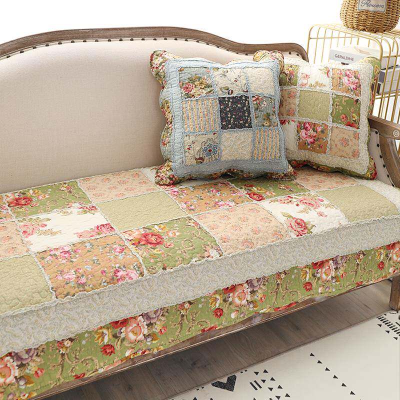 复古美式田园纯棉拼布沙发垫沙发罩巾怀旧碎花拼接防滑沙发坐垫子