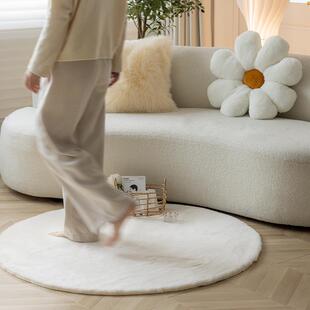 仿兔毛圆形地毯奶油风客厅卧室白色床边毯衣帽间圆型毛绒加厚地垫