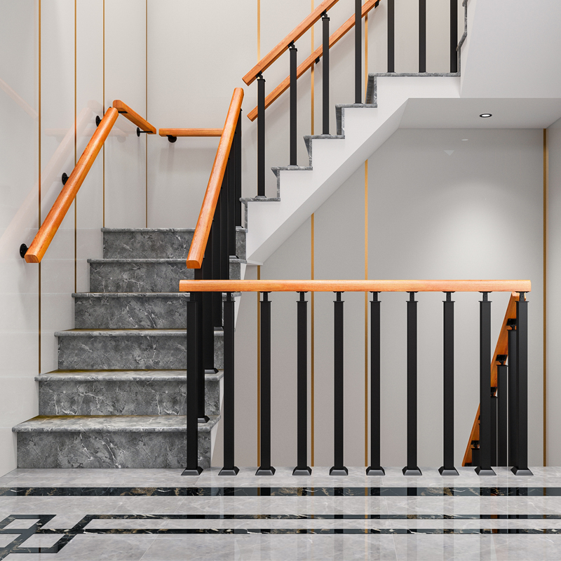 简约现代平台楼梯扶手护栏室内阁楼铁艺栏杆立柱别墅家用实木围栏
