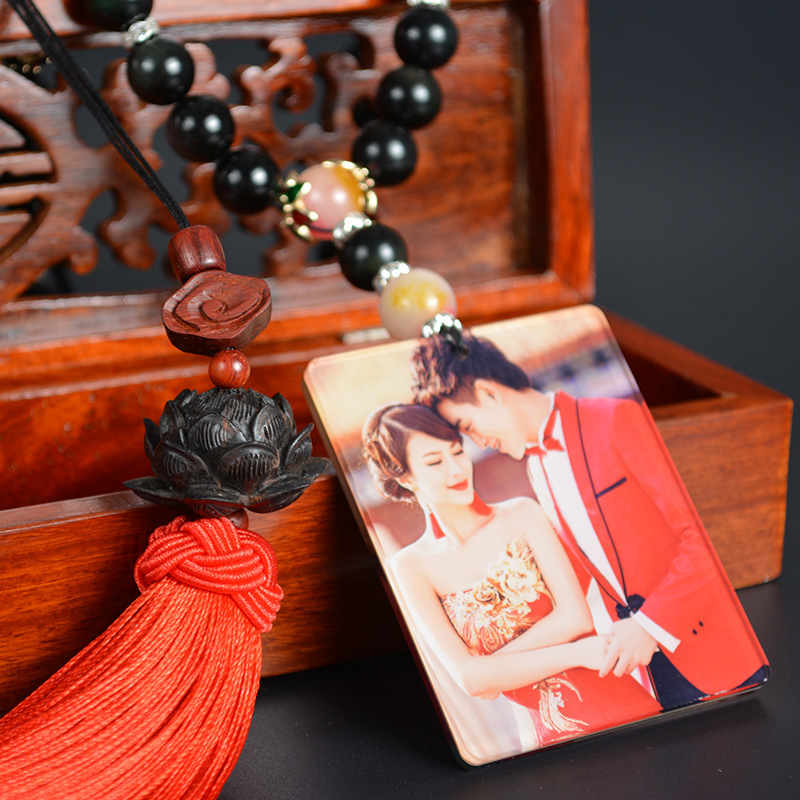 优选汽车内饰品挂件diy车载照片车饰黄杨木车挂莲花平安福后视镜