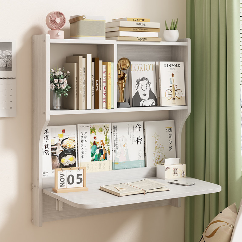 优选壁挂式书桌可折叠书桌书柜一体悬浮桌电脑桌子家用卧室床头学