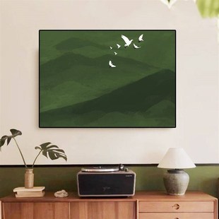 优选雁南飞中古风客厅沙发家居装饰画春天绿色风景卧室挂画高级感