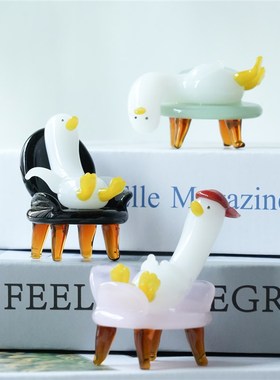 优选琉璃手作躺平鸭治愈解压桌面小摆件办公室工位鸭子装饰品生日