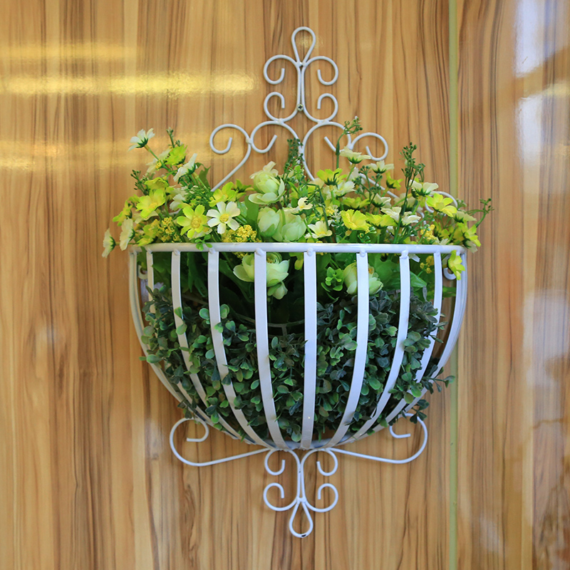 优选欧式田园铁艺壁挂半圆形花架阳台客厅装饰上墙式挂篮花盆架子