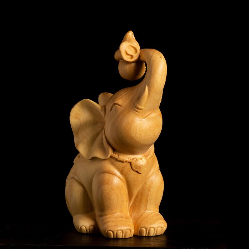 黄杨木创意实木文玩手把件随身把玩木雕动物小摆件工艺品福财大象